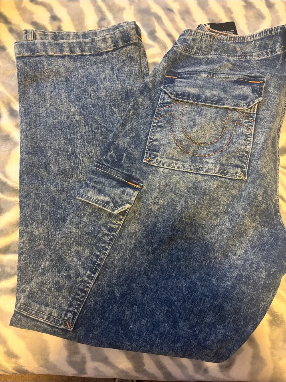 True Religion Men's Acid-Effect Cargo Jeans - Blue